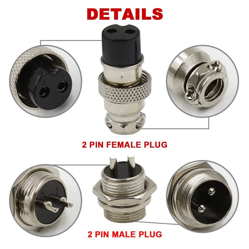Hxchen 2 Pin Metal Male Female Panel Connector 16mm GX16-2P Aviation Plug Silver - (2 Sets) - Image 3